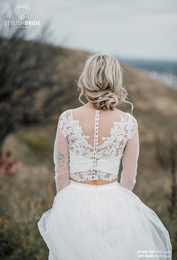 white lace crop top wedding