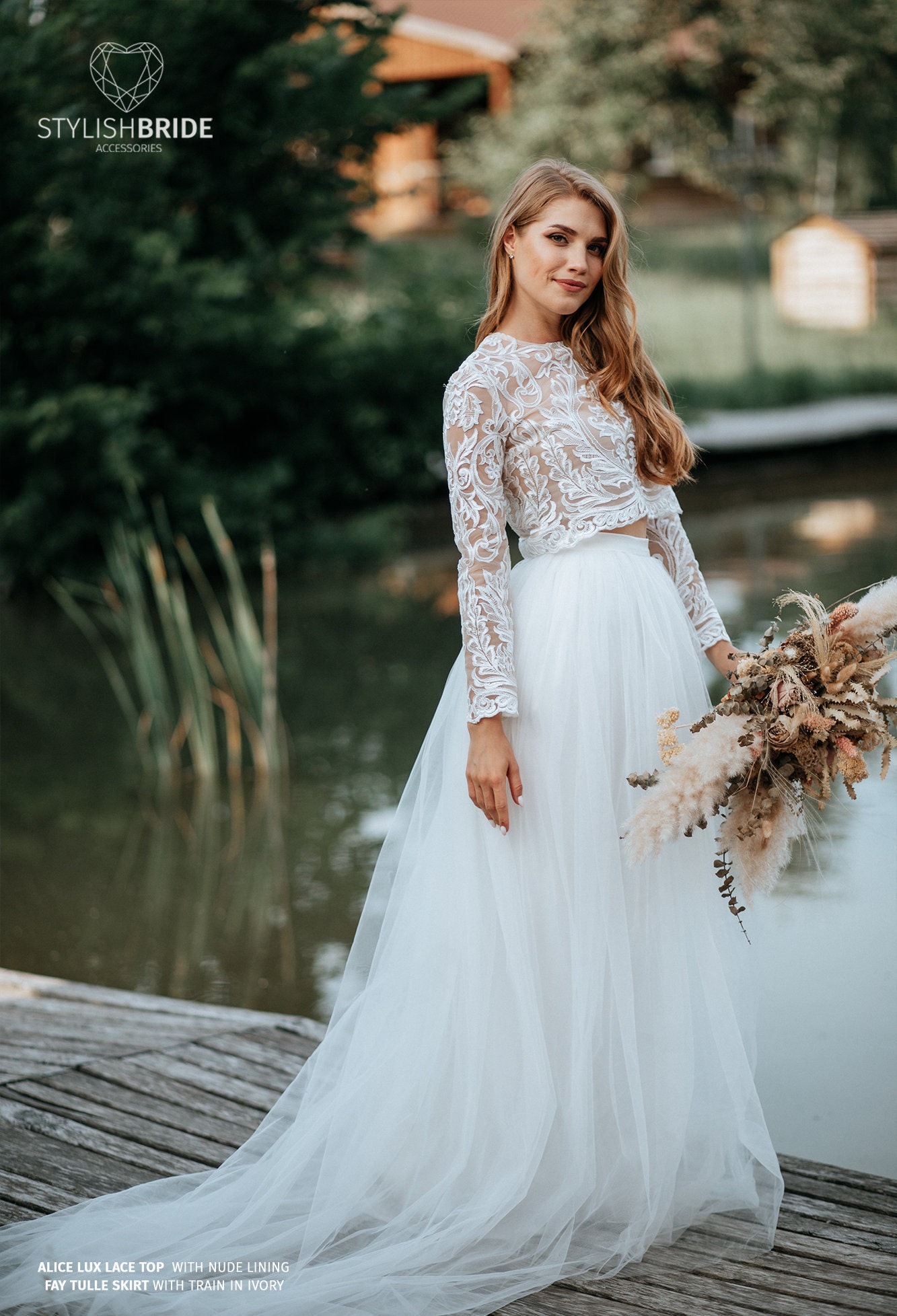 Alice Lux Bridal Separates: Fay Tulle Skirt With Train and Lux Handmade Lace  Top With Nude Mesh Lining Available in Plus Sizes - Etsy