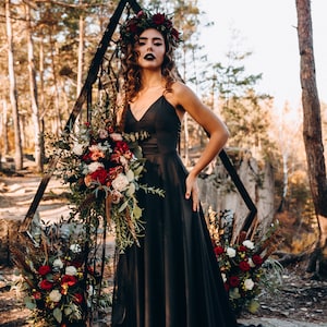 Black Slip Dress with Huge Train, Bridal Black Mikado Silk Satin Dress, Black Silk Dress, Black Maxi Silk Gown Thin Straps | Mermaid Slip