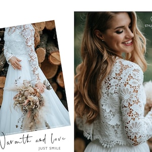 Macrame Boho Lace Bridal "Chamomile" Top with Silk Undertop, Engagement Lace Top, White Lace Top, Macrame Top available in Plus Sizes