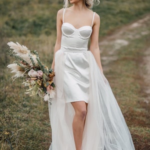 Luna Sleeveless Thin Straps Сups Corset Sweetheart Silk Dress with Tulle Overskirt, Bridal , Cocktail Silk Prom Dress image 3