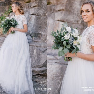 Bridal Belle Lace Dress, Long White or Ivory Fay Wedding Skirt, Ivory Engagement Prom Dresses Plus Size, Bridal Separates
