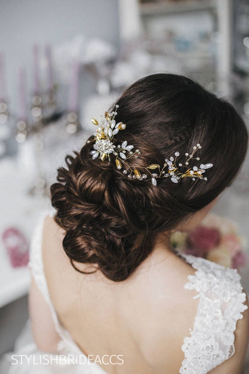 Wedding Gold Hair Piece Bridal Hair Comb Gold Crystal Hair Etsy