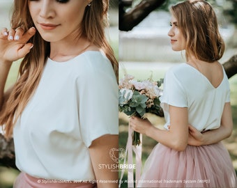 Glory Simple Luxury Silk Blouse with Invisible French Seams - 2 sides wearing, Engagement Prom Silk Blouse, Handmade Luxury Work