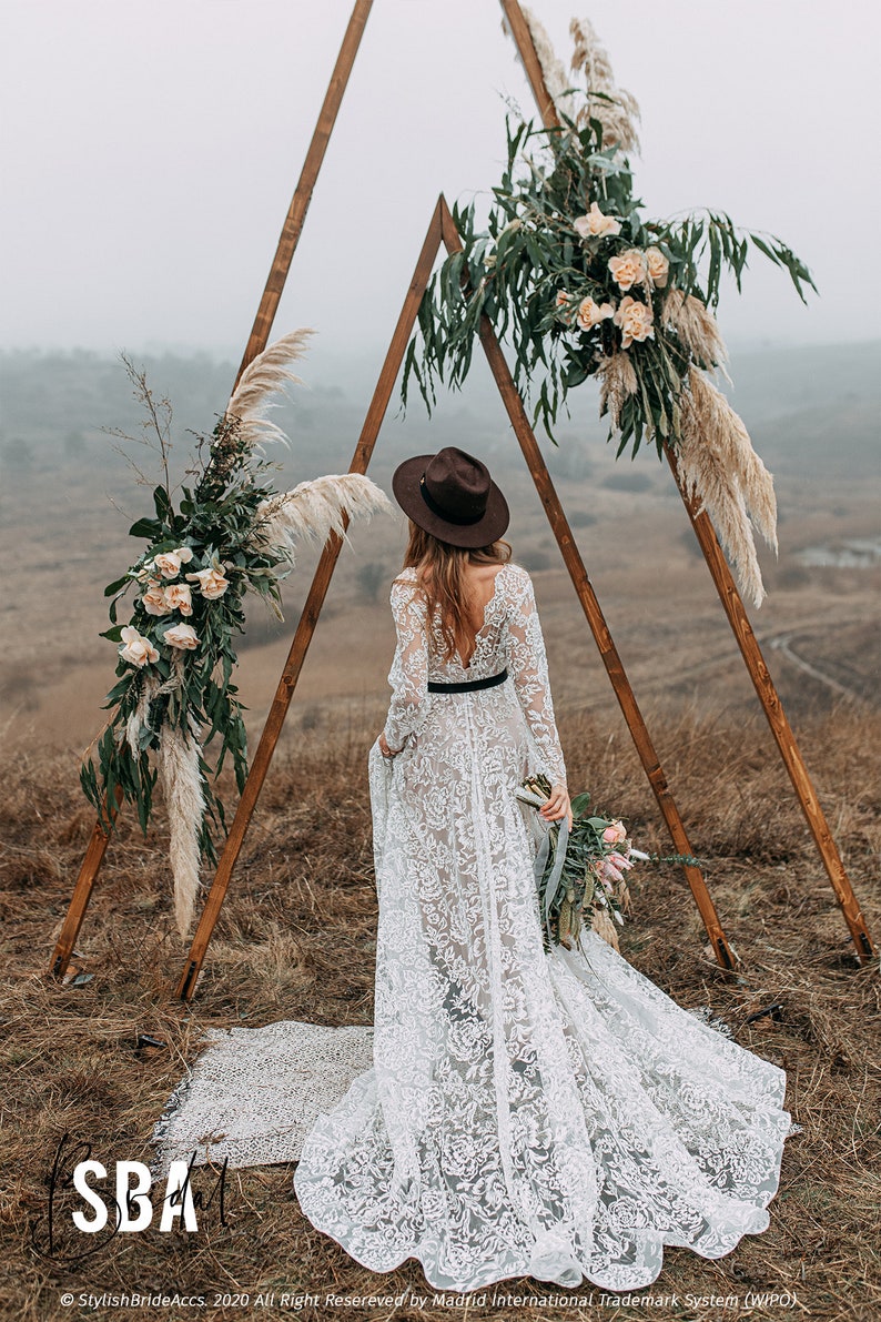 Wedding Arch, Boho Wedding decor, Triangle Wedding Arch, Boho decor, Backdrop Rustic arch, Wooden A-Frame Wedding Arbor, Outdoor decoration image 8