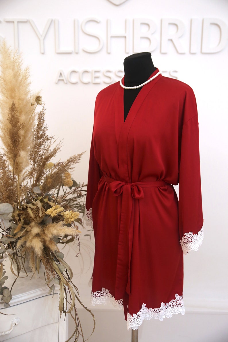 In stock Size XS-S Dark Red Ember Silk Bridesmaid Robe Dark Red Silk Robe \u2013 ready to ship #1362