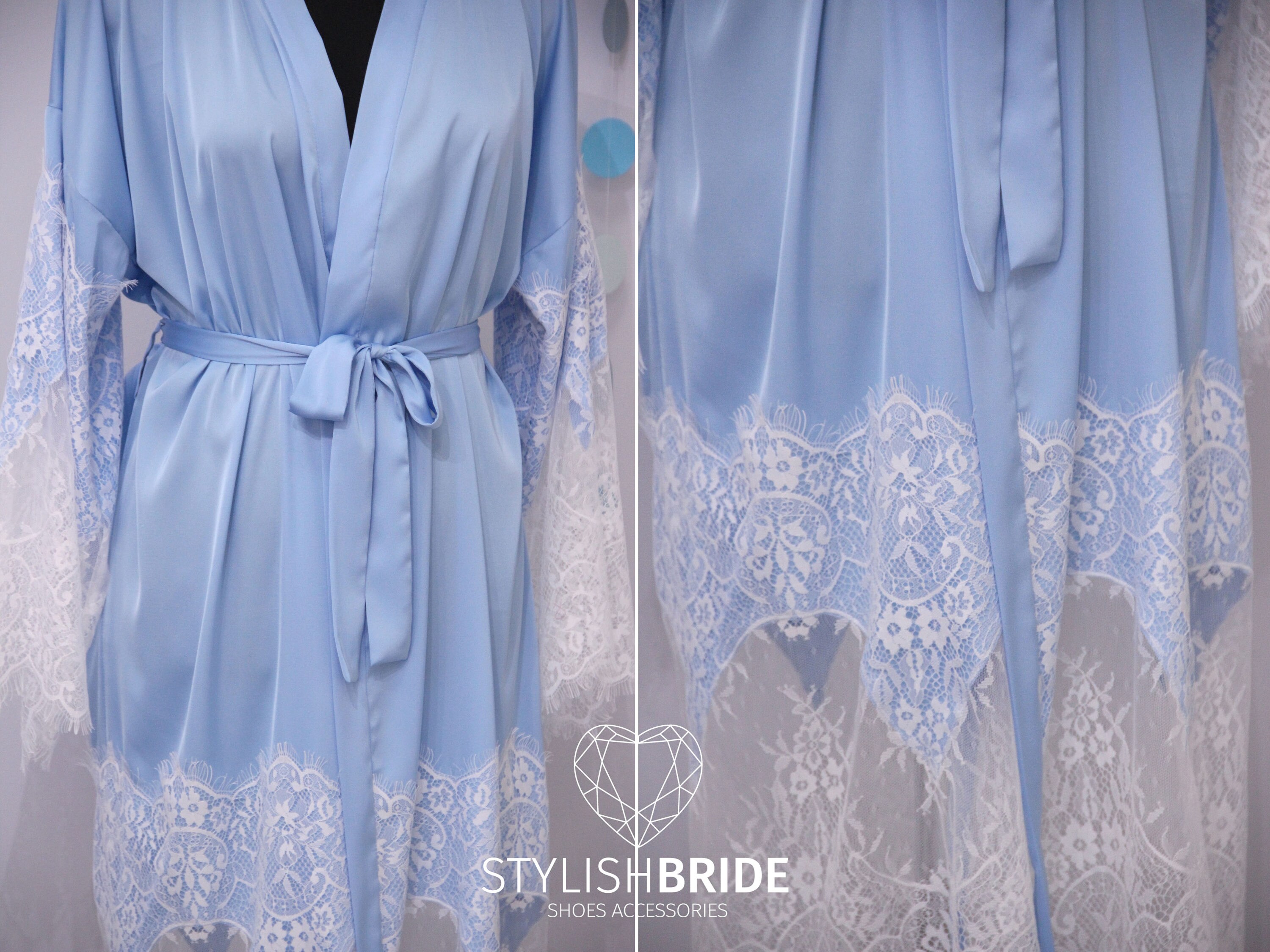 Soft Blue Bridal Silk Robe With Lace Silk and Lace Etsy