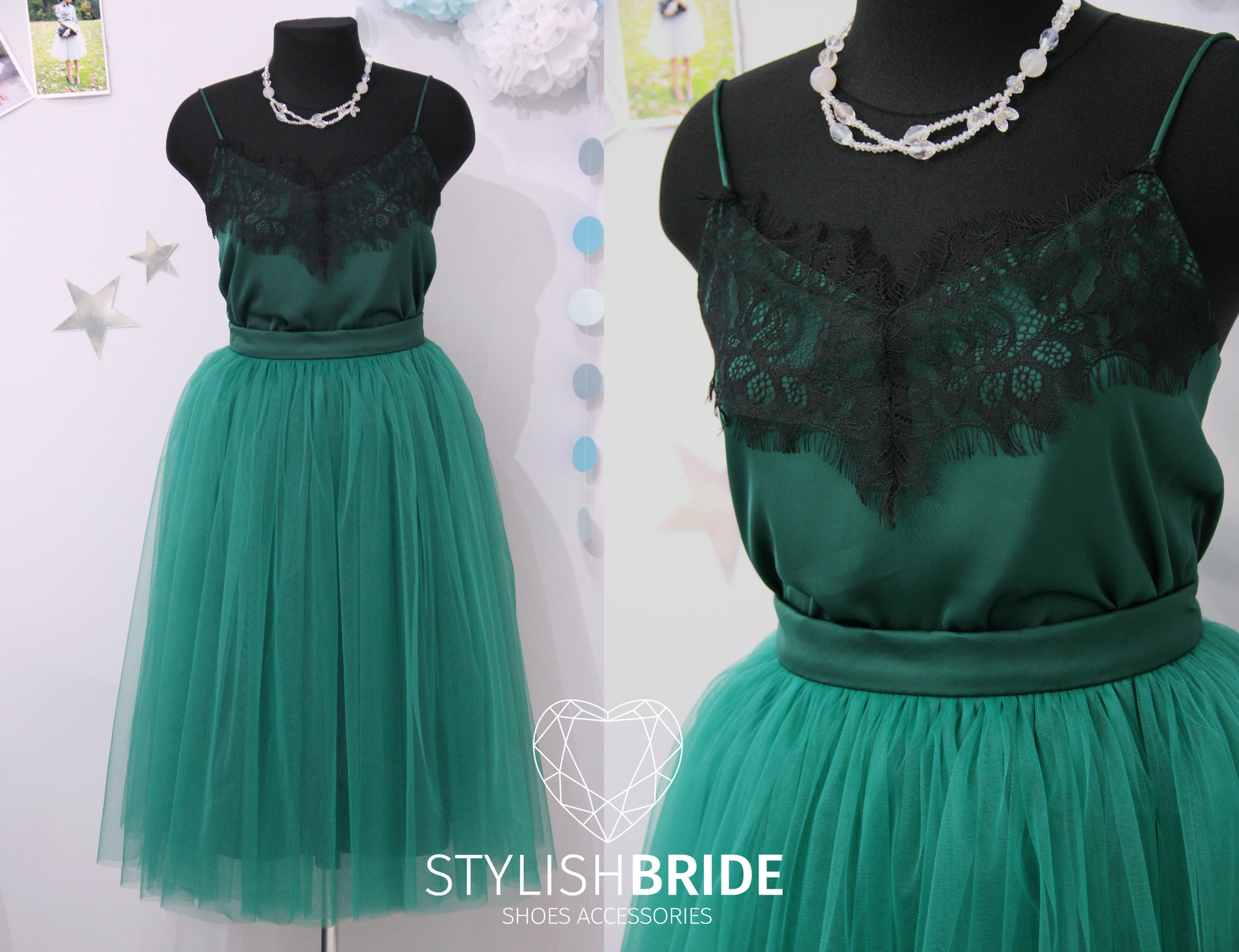 silk dark green dress