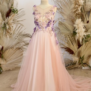 Handcrafted  Embroidered &quot;Lavender Dream&quot;Tulle Dress in Lavender & Blush Lace Variation.Blush Tulle Dress and Ivory Slip Dress-2 pieces