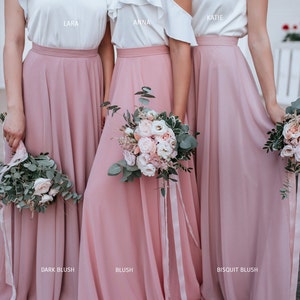 Blush Palette Chiffon Bridesmaid Separates: Chiffon Sunset Full Sun Flying A-line Skirts and Silk Tops available in Plus Sizes image 7