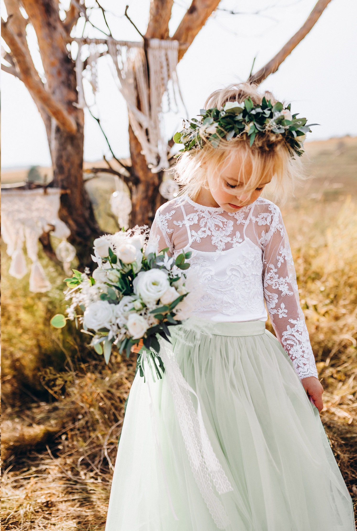 Long Sleeve Girl Lace Top, Baby Lace Blouse, Wedding Flower