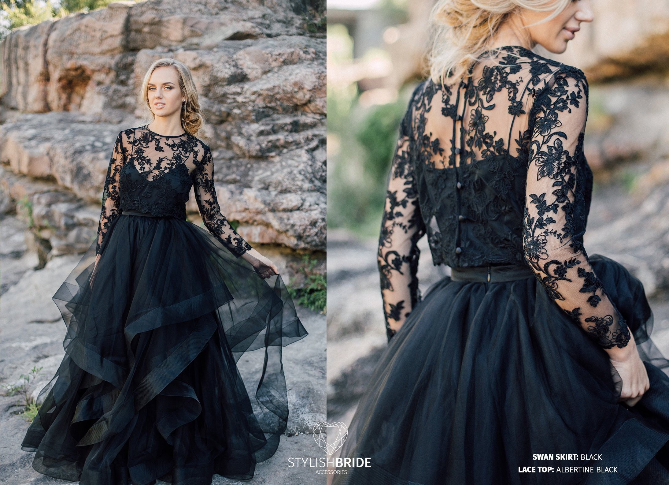 Swan Black Engagement or Wedding Dress, Waves Horsehair Dress, Black …