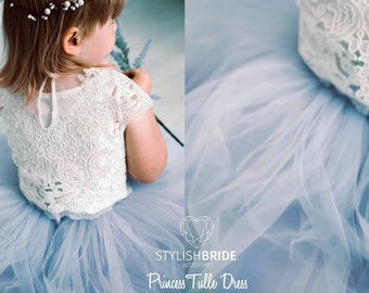 Dusty Blue & Indigo Storm Ombre Flower Girl Dress, Tulle Lace Dress from Mary Lace, Flower Girl Tulle Dresses, toddler dress, tutu dress