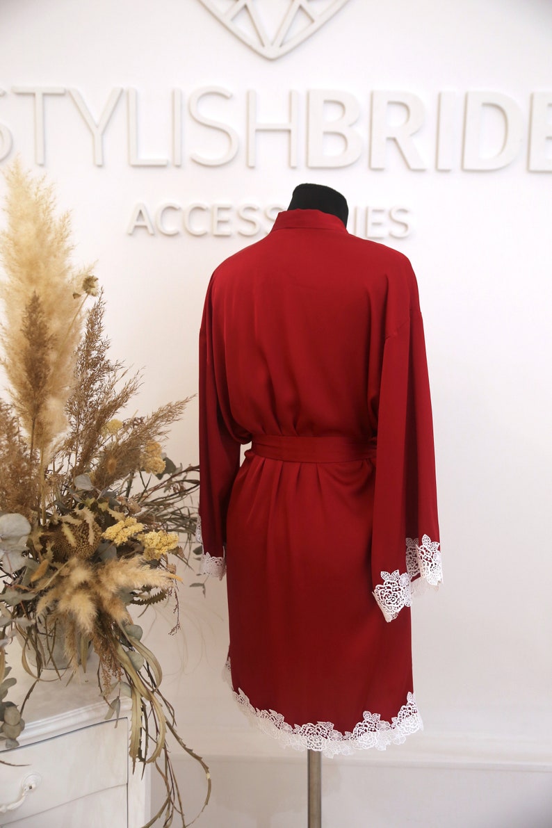 In stock Size XS-S Dark Red Ember Silk Bridesmaid Robe Dark Red Silk Robe \u2013 ready to ship #1362