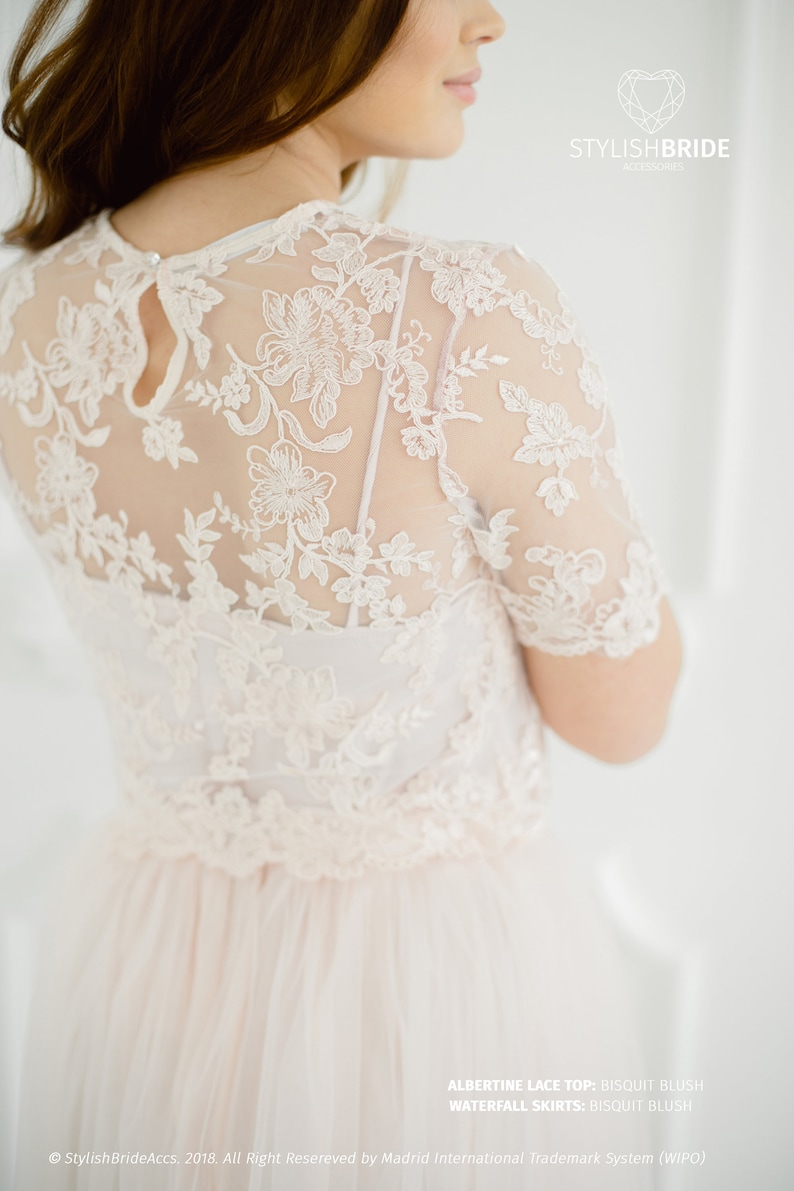 Lace Tulle Dress Wedding Lace Dress Biscuit Blush Albertine Dress Blush Prom Dresses Plus Size Long Blush Engagement Waterfall Skirts