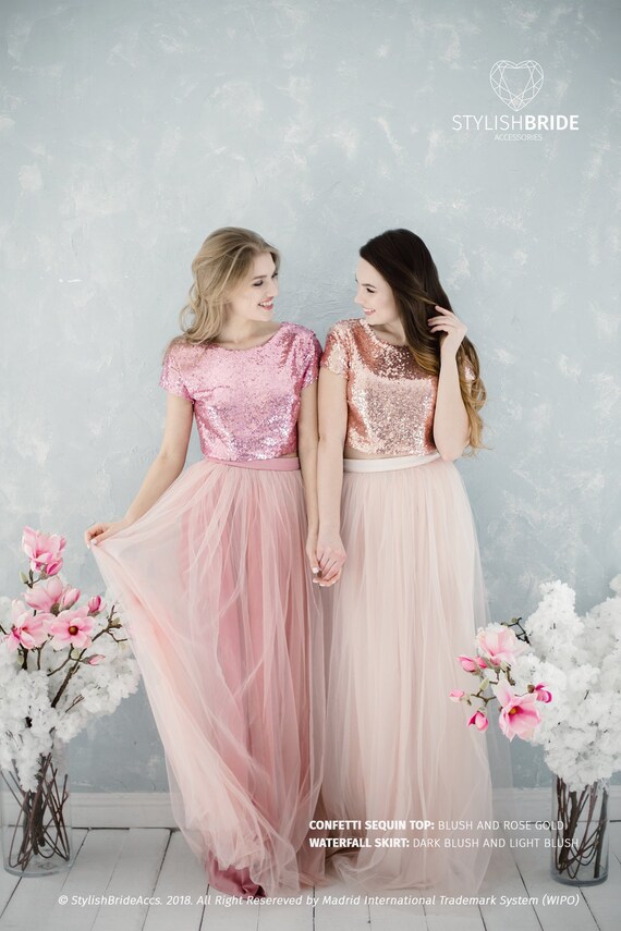 rose gold sequin and tulle dress
