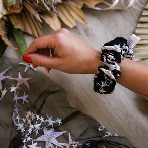 New! Unique starred scrunchy, black and white scrunchy with stars