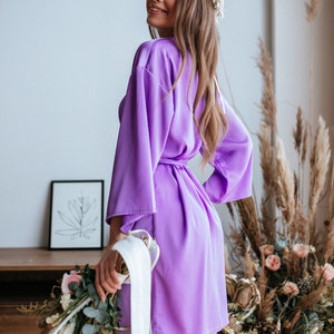 Purple lavender BOHO Silk Robe, Soft Silk Purple Palette Robes for Bridesmaids, Set of Robes, Plus Size Silk Robes Iris image 5