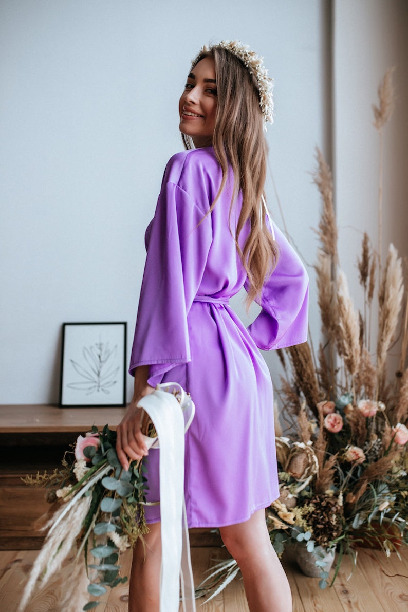 Purple lavender BOHO Silk Robe, Soft Silk Purple Palette Robes for Bridesmaids, Set of Robes, Plus Size Silk Robes Iris image 5