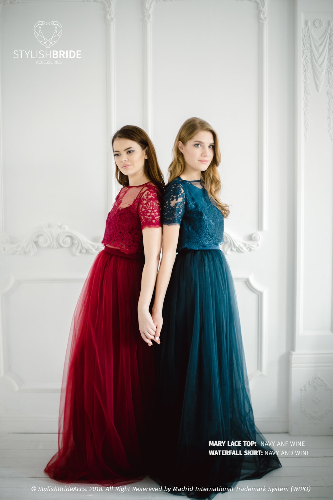Wine and Navy Palette Bridesmaids Lace Mary Dress,long Marsala