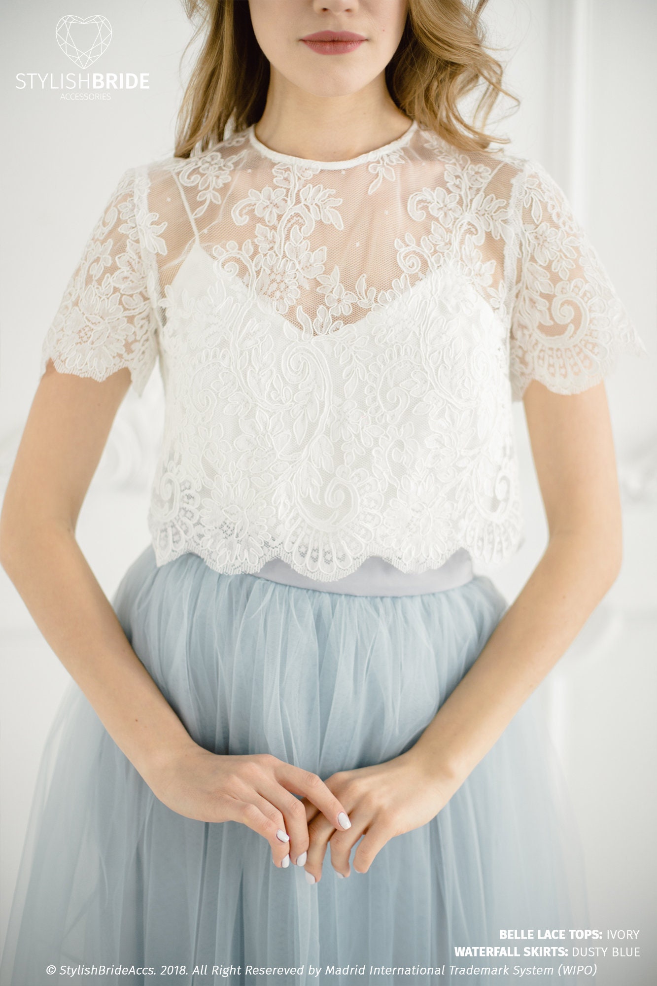 Belle Wedding Lace Crop Top White or ...