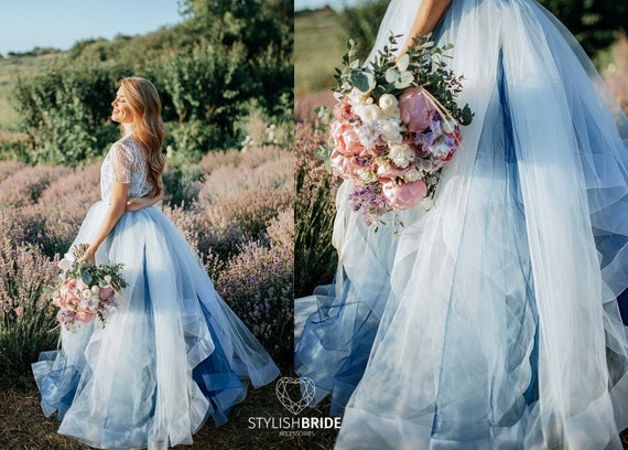 Indigo/dusty Blue Ombre Swan Glitter Engagement or Wedding Dress