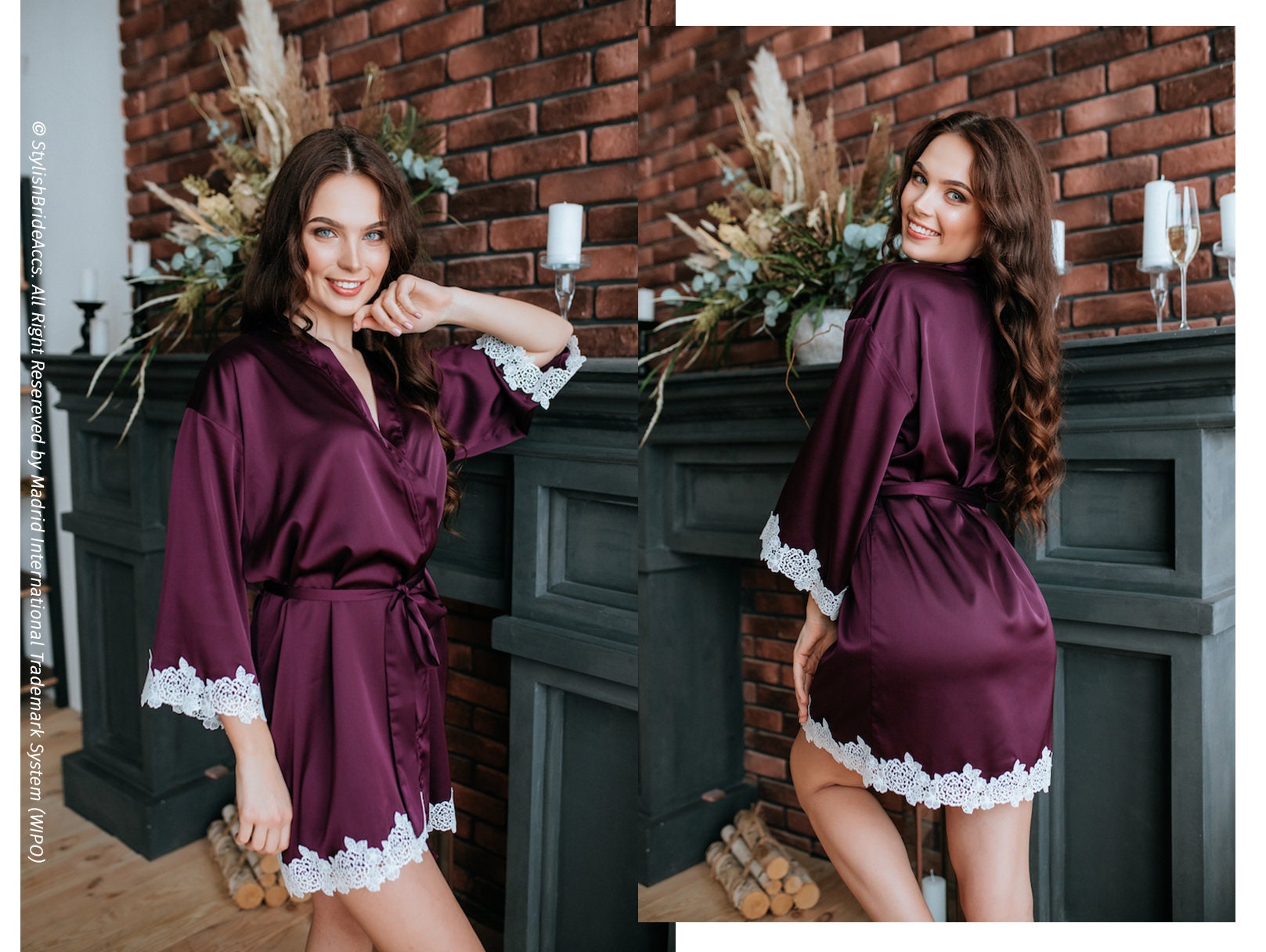 Blackcherry Lux Silk Robe Wedding Dark Purple Robes Bridal Etsy