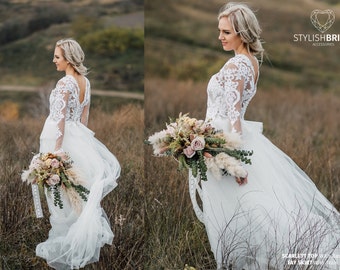 Scarlett Boho Wedding Dress with Extended Basque, New  Bridal Separates, Simple Bridal Rustic Trendy Wedding Gown - 3 pieces set