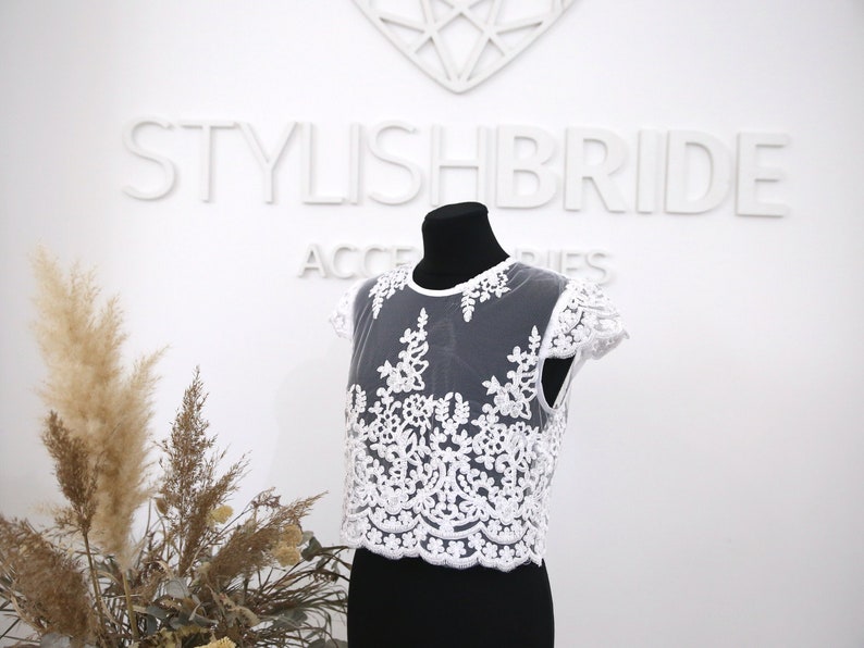 In stock Size XS all buttoned back Cap sleeves : Mary Lace Top White ready to ship #1316 bust 85 cm33.5 in