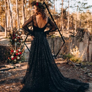 NEW Black Mermaid bridal dress, black wedding dress, black sequined sparkle gown, gothic wedding dress, black prom dress Mermaid image 5