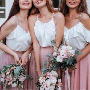 Blush Palette Chiffon Bridesmaid Separates: Chiffon Sunset Full Sun Flying A-line Skirts and Silk Tops available in Plus Sizes image 5