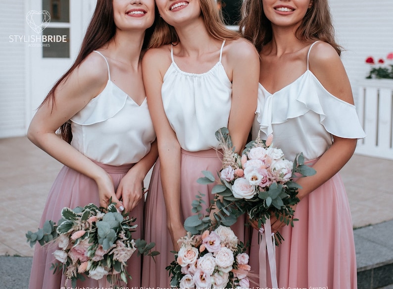 Blush Palette Chiffon Bridesmaid Separates: Chiffon Sunset Full Sun Flying A-line Skirts and Silk Tops available in Plus Sizes image 5