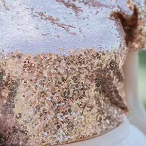 Rose Gold Sequin top with Silk Satin Soft Lux Lining, Confetti Prom Party or Engagement Rose Gold Sequined Blouse Plus Size image 3