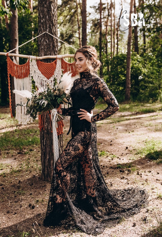 Black Champagne Lace Wedding Dresses With Detachable Train One Shoulder  Gowns | eBay