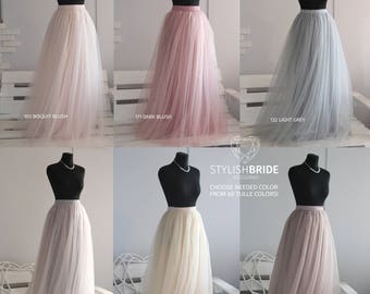 Blush Bridesmaids Floor Long Tulle Skirts, Dark Blush Long Tulle Skirt for Maid of Honor, Blush Prom Tulle Dresses