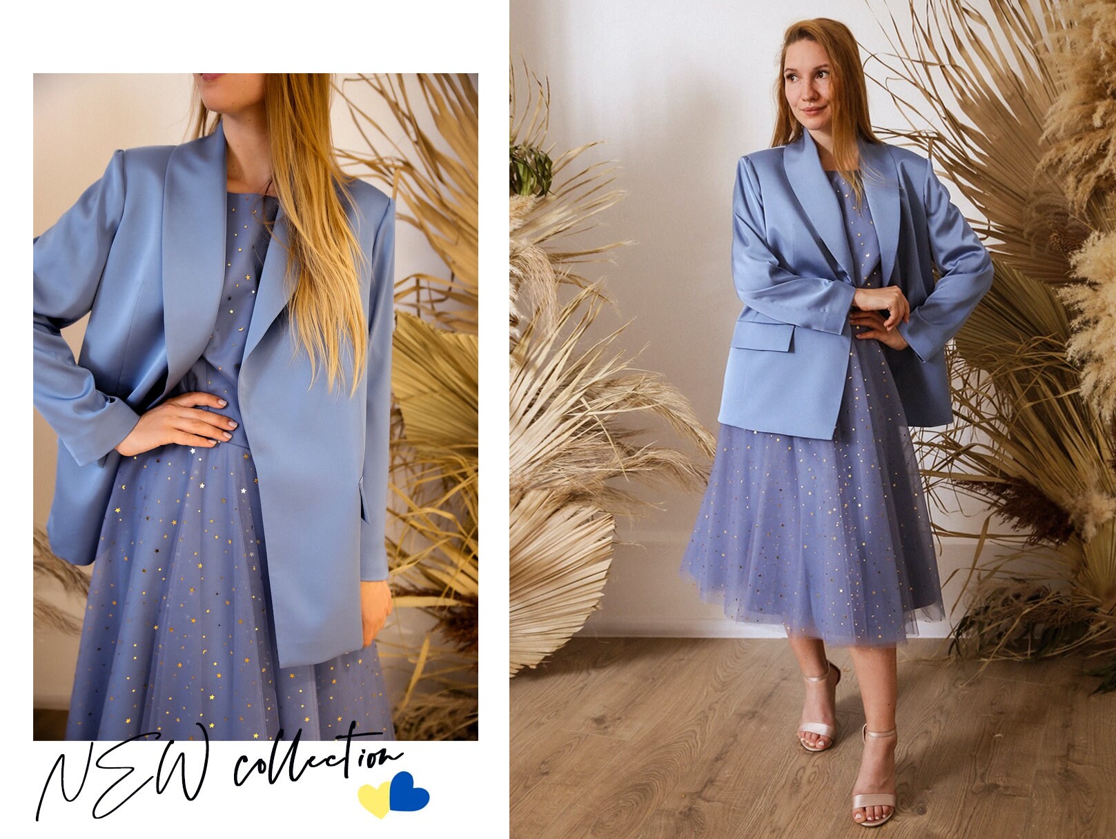 Galaxy Sparkletrendy Stars Dress With Dusty Blue Silk Satin Blazer Wedding Blue Dress Shelby Silk Satin Blazer Galaxy Dress Etsy