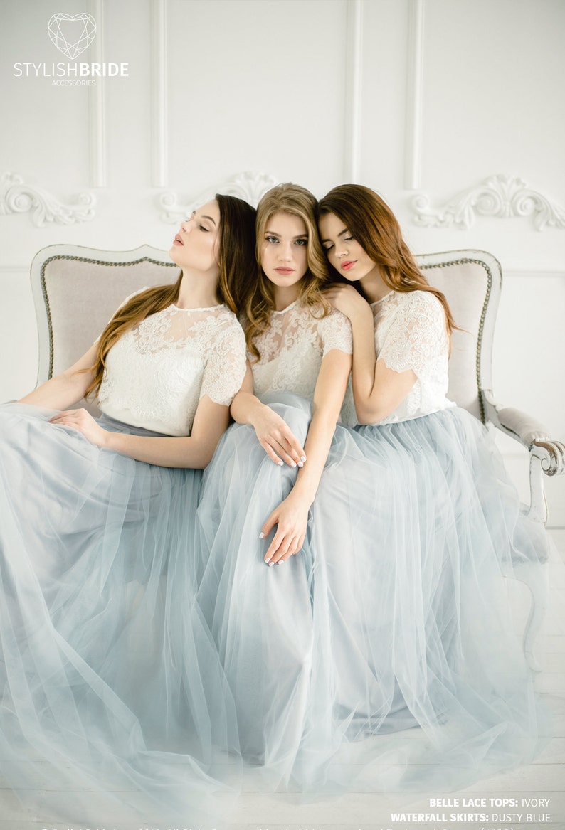 Belle Dusty Blue Palette Bridesmaids Lace Dress Long Blue | Etsy