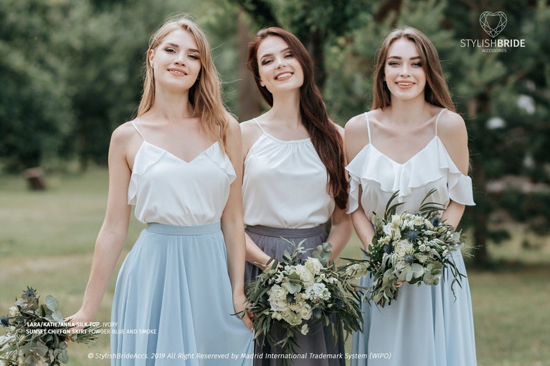 Silk Bridesmaid Tops: Lara Ruffle Sides/Anna Transformer and Katie Thin Straps available in Plus Sizes image 2