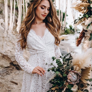 Lace Beach Boho Wedding Dress, Simple Rustic Lace Bridal Dress Long ...