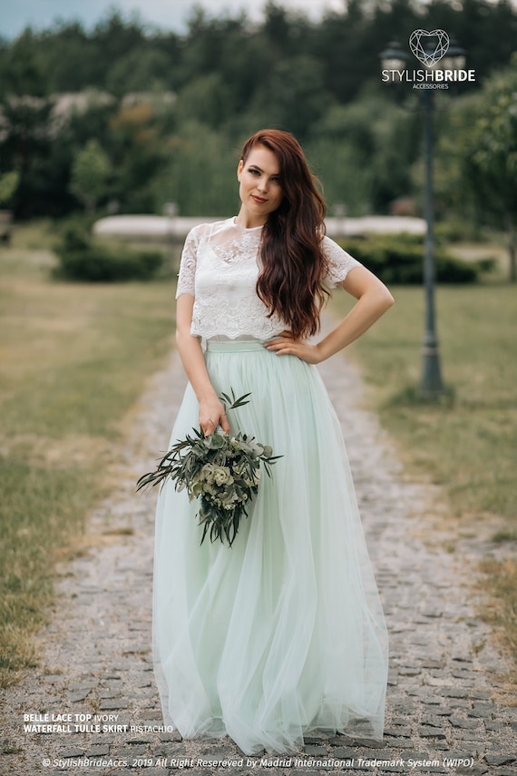 Pistachio Tulle and Lace Dress Rustic Green Bridesmaids Dress