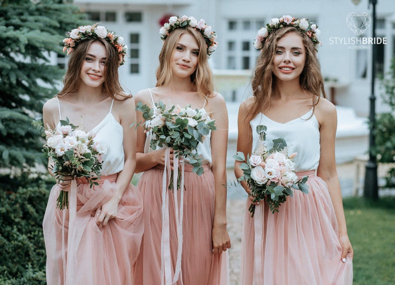 Simple Bridesmaids Separates: Silk Classic Cami Top and Waterfall Floor Length Tulle Skirt, available in Plus Size image 2