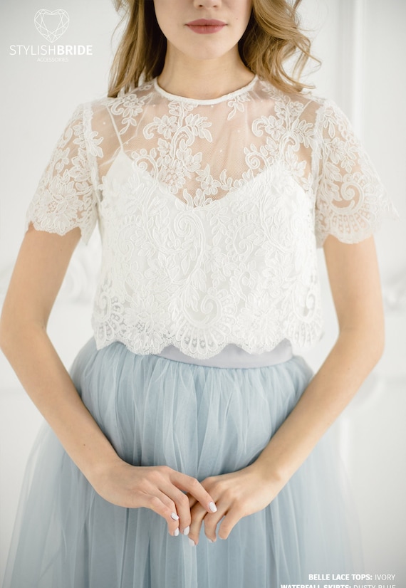 Top corto in pizzo Belle Wedding top corto in pizzo bianco o