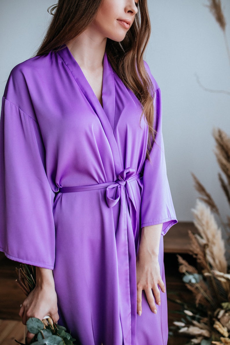 Purple lavender BOHO Silk Robe, Soft Silk Purple Palette Robes for Bridesmaids, Set of Robes, Plus Size Silk Robes Iris image 4