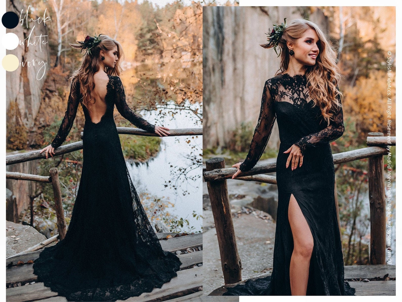 Black Long Sleeve Wedding Dress Lace