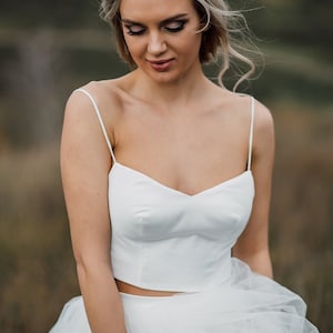 Bridal Bustier - Silk Satin Corset Plus Size with Thin Straps, Wedding Bustier Top - low back, Sweetheart Shape Prom Corset | Stella