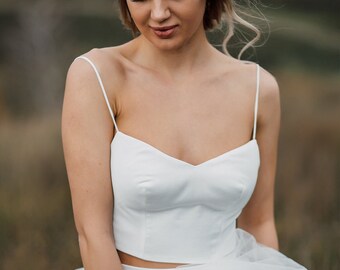 Stella Bridal Bustier, Silk Satin Corset Plus Size with Thin Straps, Wedding Bustier Top - low back, Sweetheart Shape Prom Corset