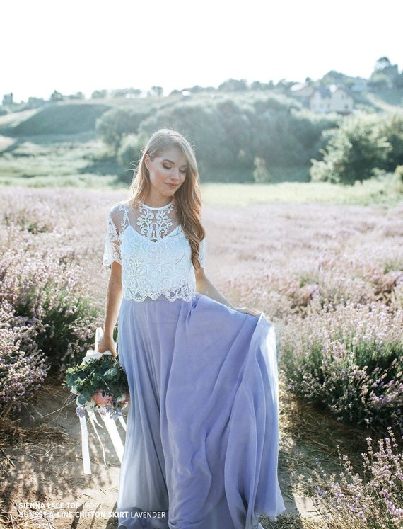 Sienna T-shirt Lace Chiffon Lace Dress, Lavender Bridal or Engagement Full  Length Sunset Chiffon Separates in Plus Size 