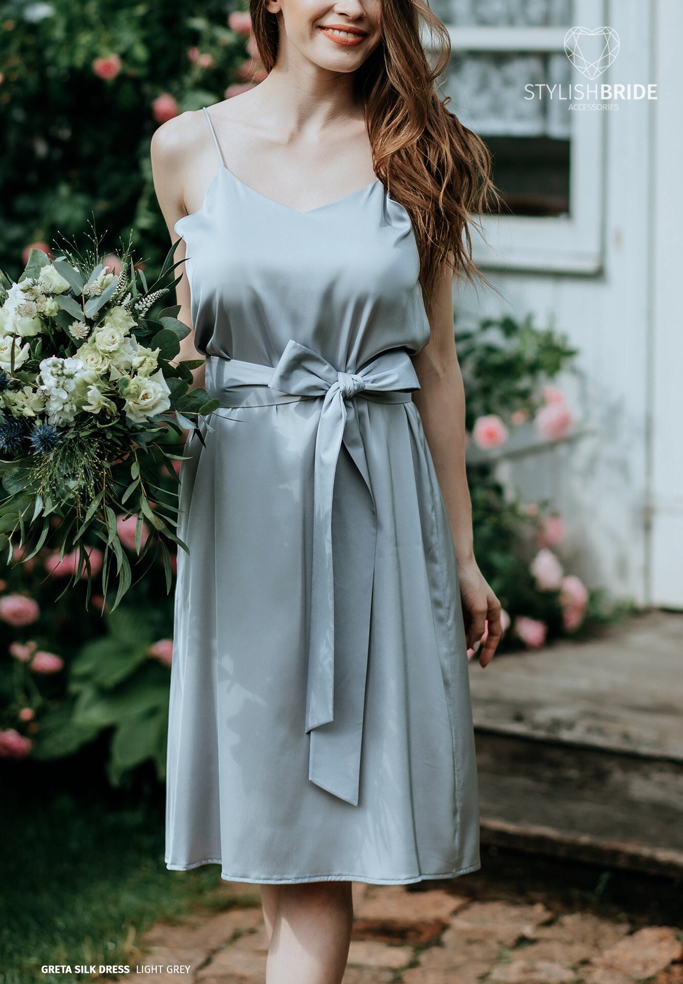 Light grey silk dress sales