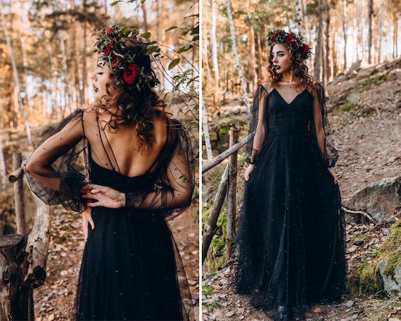 NEW Black Pearled Bridal Dress 2 Pieces Dress Pearl Bridal Semi transparent Dress With Black Silk Satin Slip Dress Secret Pearl Etsy Canada