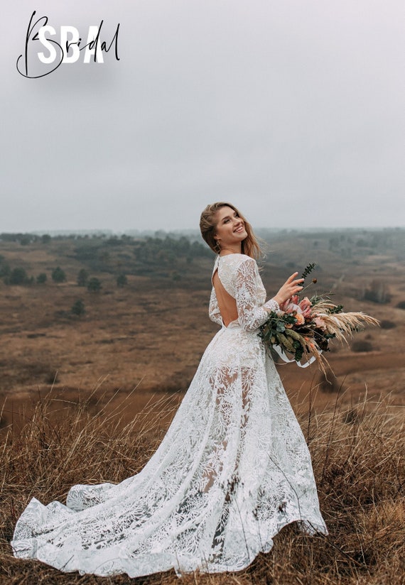 ☆【BAU by Bride And You】☆HARLEY lace flared long dres.s☆ Schiffli Lace Fit and Flare Wedding Dress | Everly